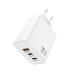 Φορτιστής Ταξιδίου Ταχείας Φόρτισης inos με Τριπλή Έξοδο USB A & 2xUSB C GaN PD QC 3.0 65W & Lightning Καλώδιο 1m Λευκό | Shopin.gr