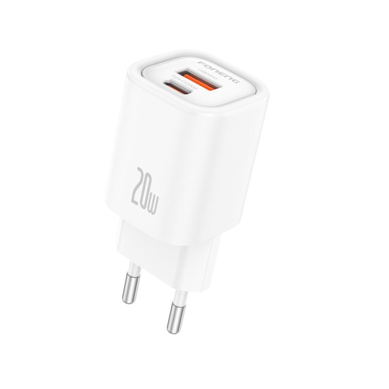 Φορτιστής Ταξιδίου Ταχείας Φόρτισης Foneng EU70 με Διπλή Έξοδο USB A & USB C PD 20W 3A Λευκό | Shopin.gr