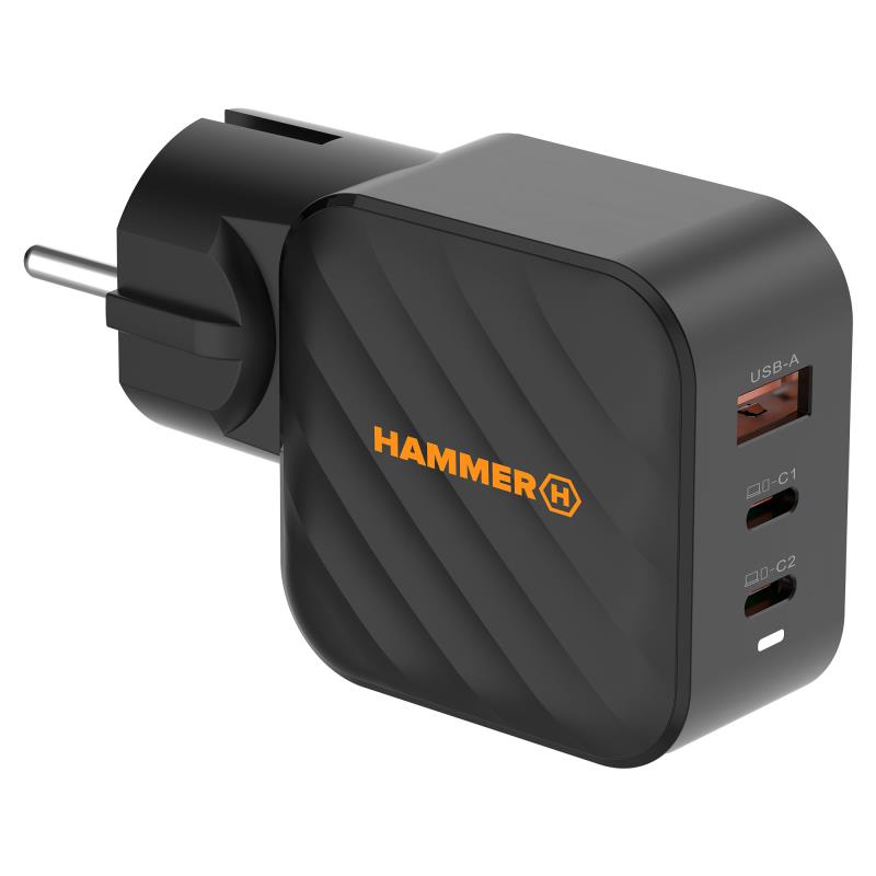 Φορτιστής Ταξιδίου Ταχείας Φόρτισης Hammer RapidCharge Duo με Τριπλή Έξοδο USB A & 2xUSB C PD 65W Μαύρο | Shopin.gr