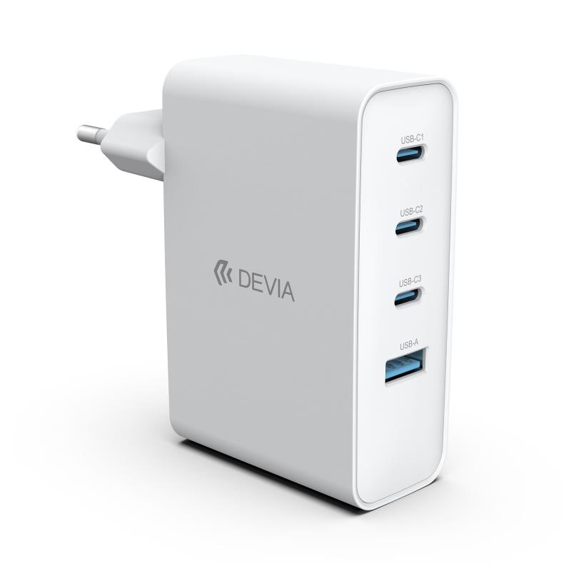 Φορτιστής Ταξιδίου Ταχείας Φόρτισης Devia RCE-10001 με Τετραπλή Έξοδο 3xUSB C & USB A GaN PD 100W Extreme Λευκό | Shopin.gr
