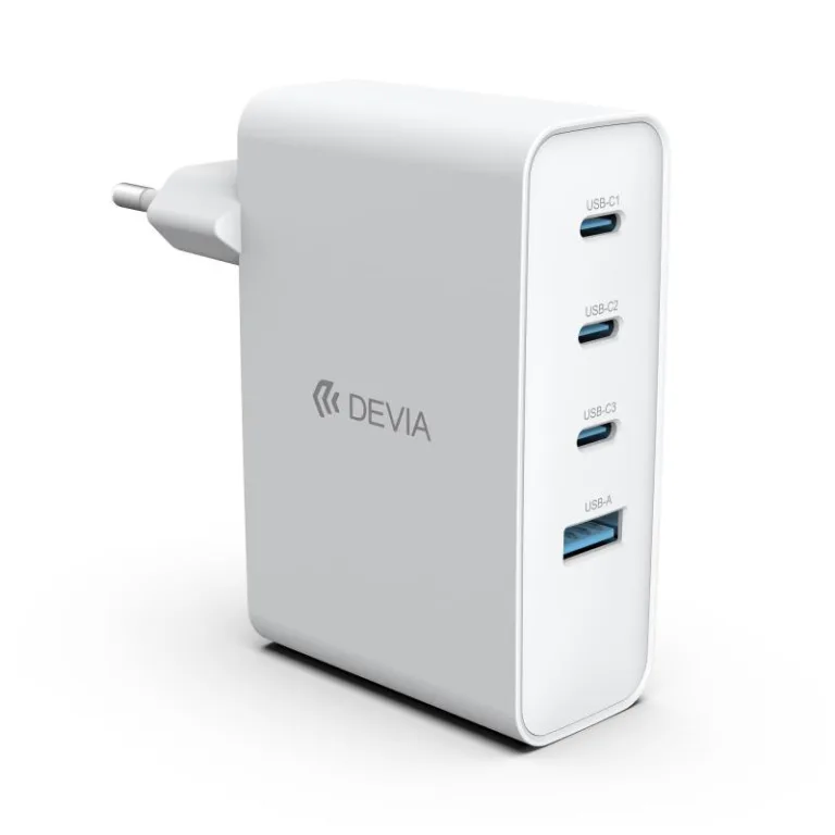 Φορτιστής Ταξιδίου Ταχείας Φόρτισης Devia RCE-10001 με Τετραπλή Έξοδο 3xUSB C & USB A GaN PD 100W Extreme Λευκό | Shopin.gr
