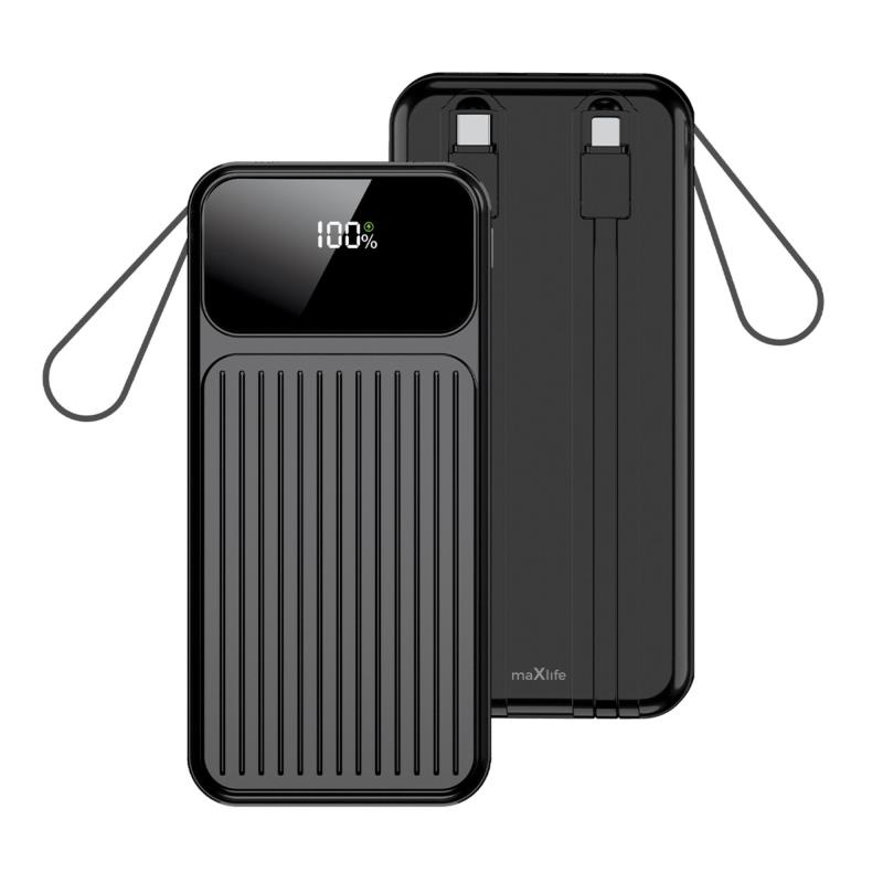 Φορτιστής Ανάγκης Maxlife MXPB-06 PD 22.5W 10000 mAh με Καλώδια USB C & Lightning Μαύρο | Shopin.gr