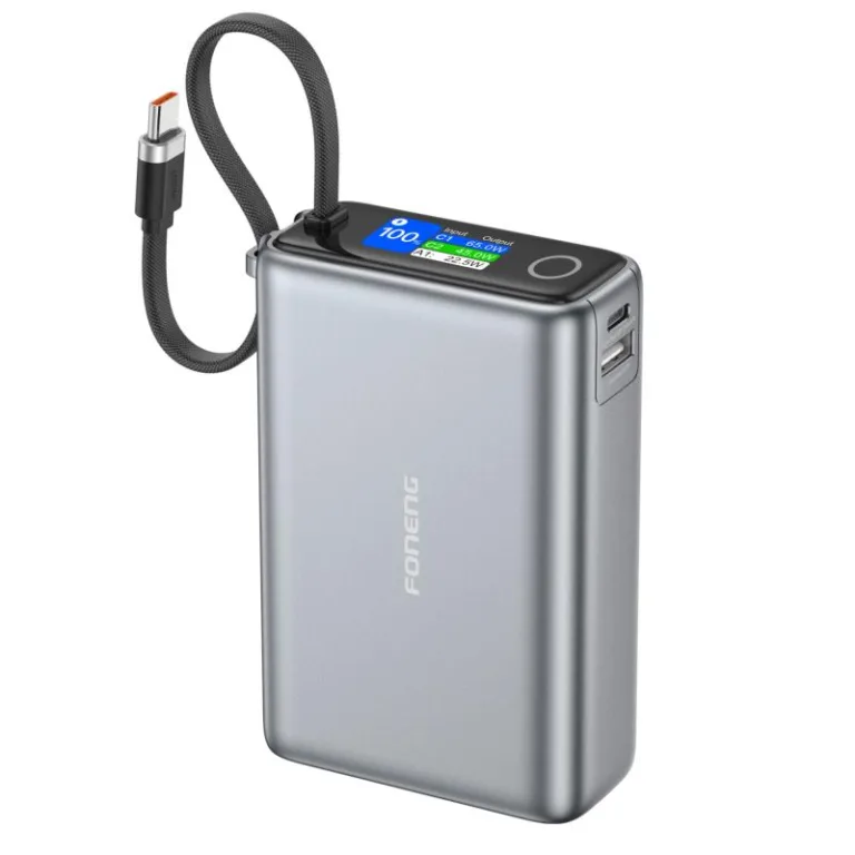 Φορτιστής Ανάγκης Foneng PX132 65W 20000mAh με 3 Θύρες & Έγχρωμη Οθόνη Σκούρο Γκρι | Shopin.gr