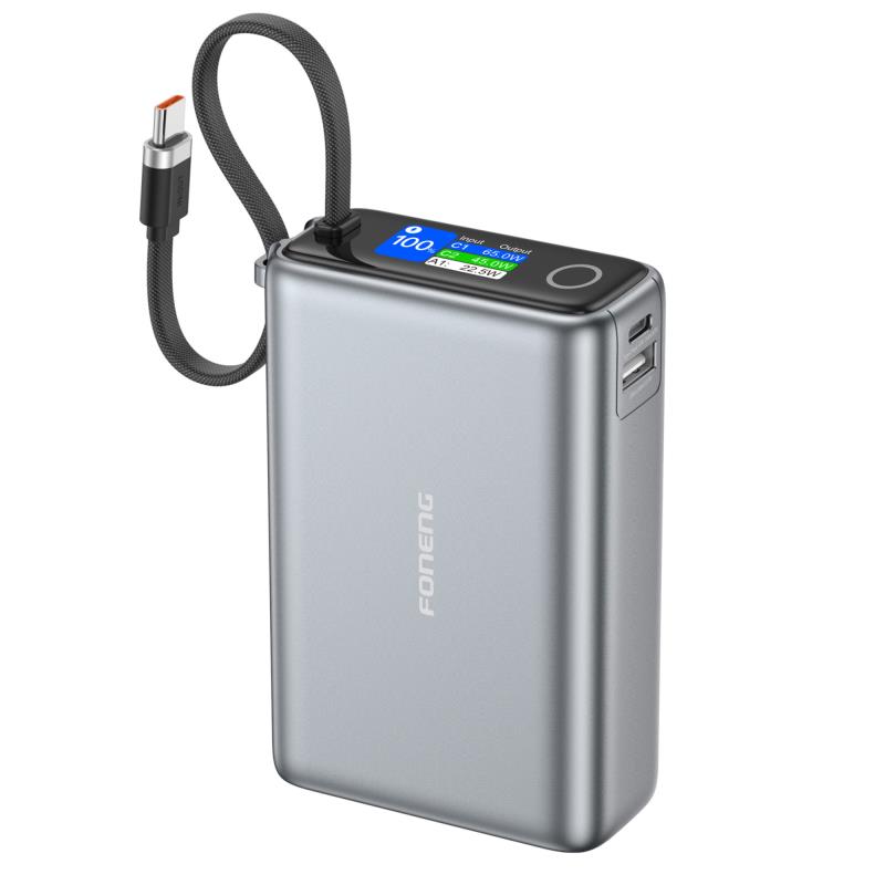 Φορτιστής Ανάγκης Foneng PX132 65W 20000mAh με 3 Θύρες & Έγχρωμη Οθόνη Σκούρο Γκρι | Shopin.gr