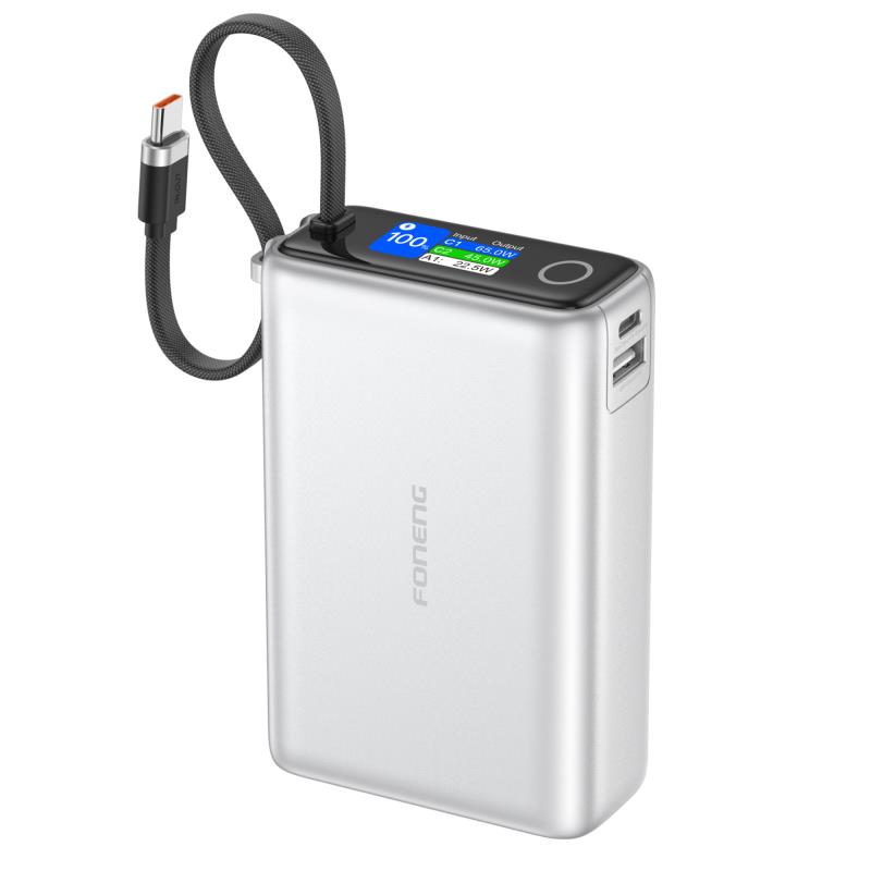 Φορτιστής Ανάγκης Foneng PX132 65W 20000mAh με 3 Θύρες & Έγχρωμη Οθόνη Ασημί | Shopin.gr