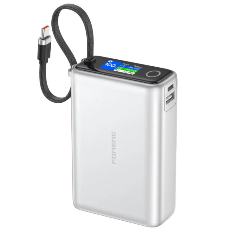 Φορτιστής Ανάγκης Foneng PX132 65W 20000mAh με 3 Θύρες & Έγχρωμη Οθόνη Ασημί | Shopin.gr