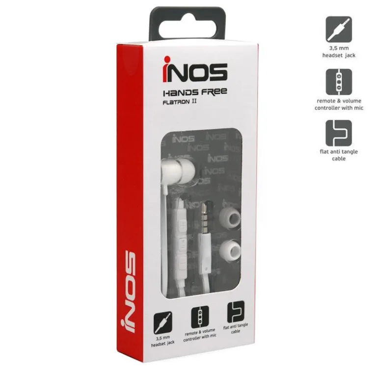 Hands Free Mono inos 3.5mm Flatron II με Μικρά Ακουστικά Λευκό | Shopin.gr
