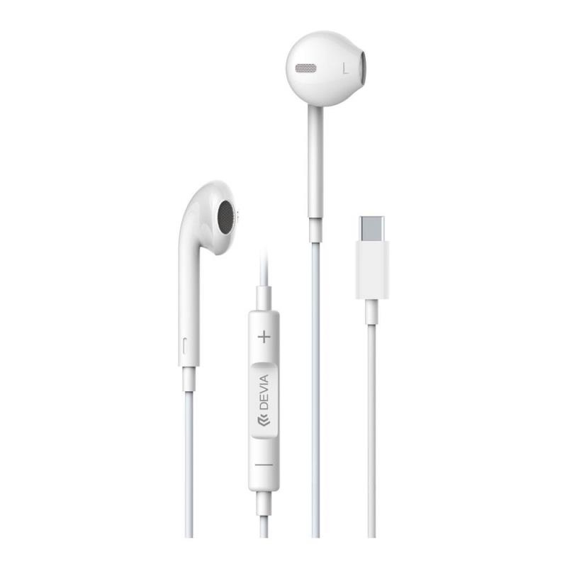 Hands Free Stereo Devia EM048 Earpods USB C με Χειριστήριο & Μικρόφωνο Smart Λευκό | Shopin.gr