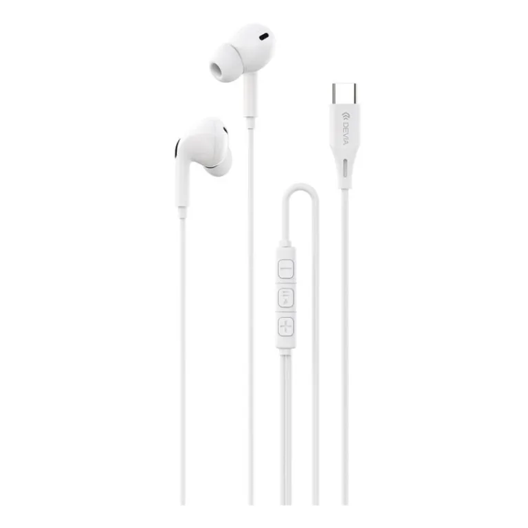 Hands Free Stereo Devia EM107 A2 USB C Kintone Λευκό | Shopin.gr