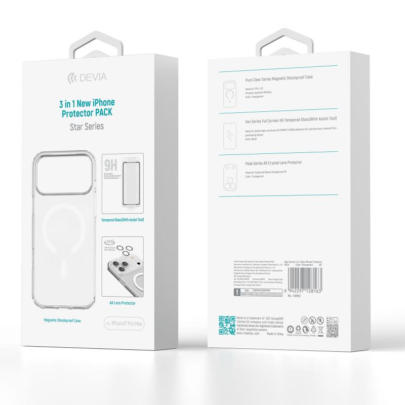 Θήκη TPU & PC Shock Proof Devia Magnetic & Tempered Glass & Camera Cover Apple iPhone 17 Pro Max Star Pack Διάφανο | Shopin.gr