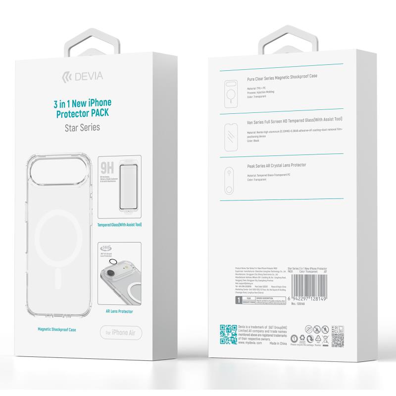 Θήκη TPU & PC Shock Proof Devia Magnetic & Tempered Glass & Camera Cover Apple iPhone Air Star Pack Διάφανο | Shopin.gr