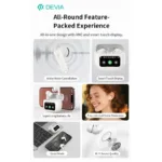 True Wireless Ακουστικά Bluetooth Devia EM405 ANC Pro3 με Οθόνη Λευκό | Shopin.gr