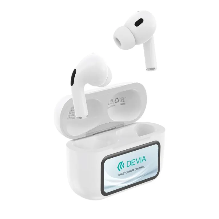 True Wireless Ακουστικά Bluetooth Devia EM417 ANC Pro4 με Μεταφραστή AI & Οθόνη Λευκό | Shopin.gr