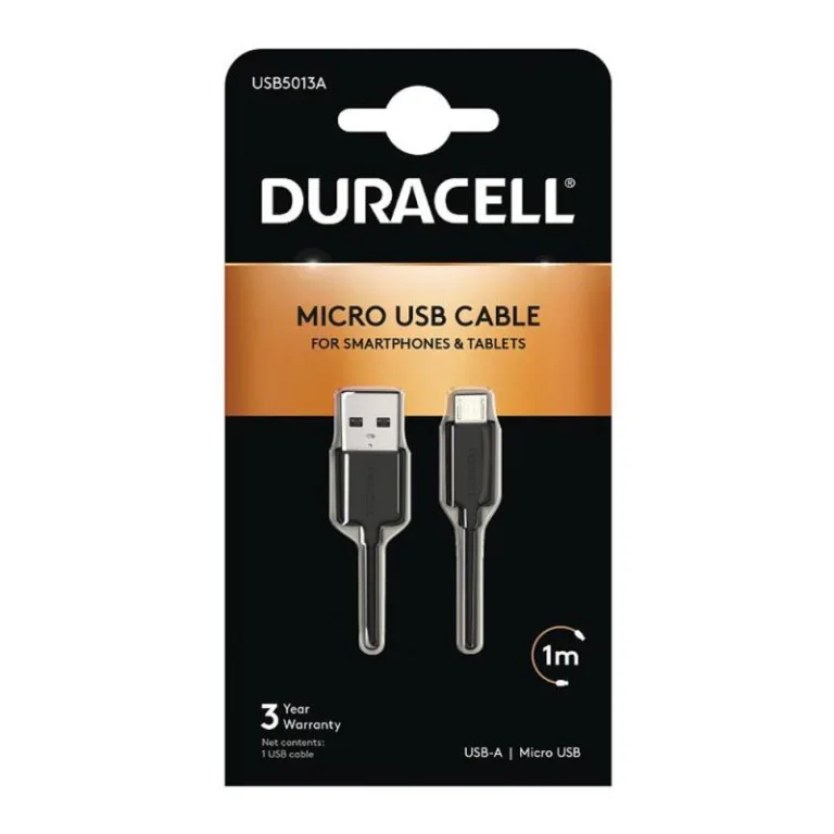 Καλώδιο Σύνδεσης USB 2.0 Duracell USB A σε Micro USB 10W 1m Μαύρο | Shopin.gr