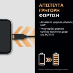 Καλώδιο Σύνδεσης USB 2.0 Duracell Braided Kevlar USB C σε MFI Lightning 60W 1m Μαύρο | Shopin.gr