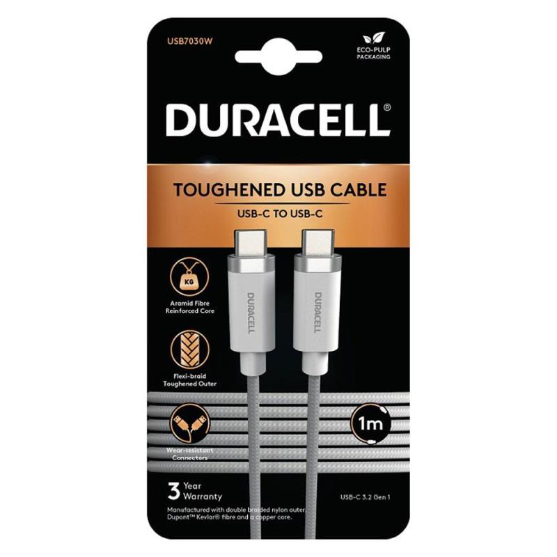 Καλώδιο Σύνδεσης USB 3.2 Duracell Braided Kevlar USB C σε USB C 60W 1m Λευκό | Shopin.gr