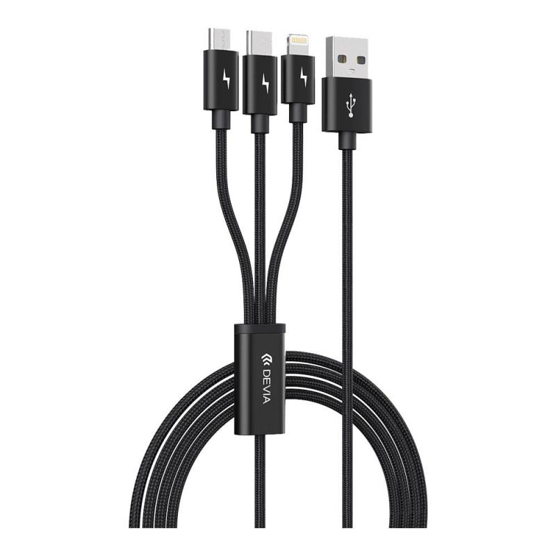 Καλώδιο Σύνδεσης USB 2.0 Devia EC048 Braided 3 σε 1 USB A σε Micro USB & USB C & Lightning 15W 1.2m Gracious Μαύρο | Shopin.gr