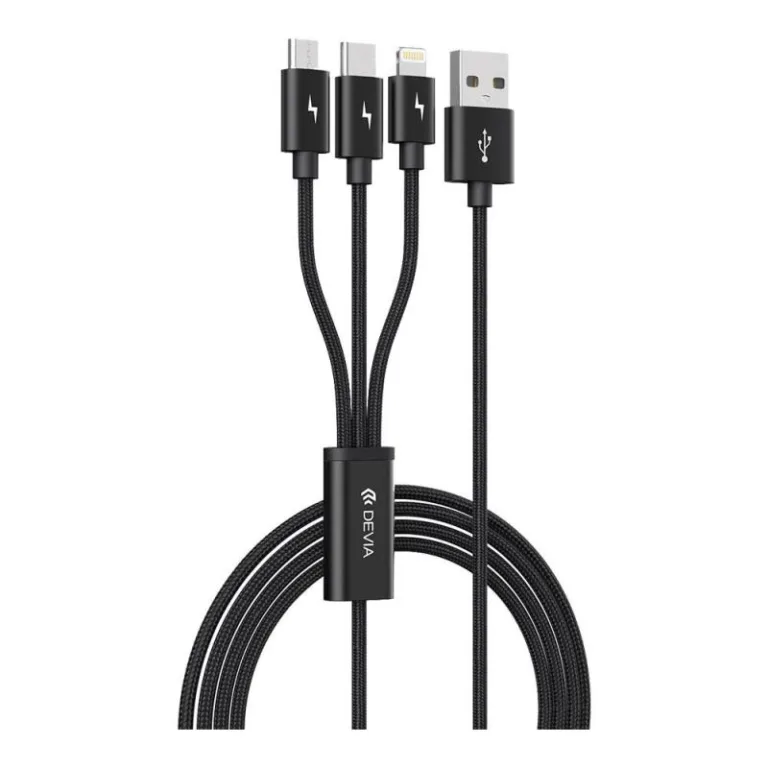 Καλώδιο Σύνδεσης USB 2.0 Devia EC048 Braided 3 σε 1 USB A σε Micro USB & USB C & Lightning 15W 1.2m Gracious Μαύρο | Shopin.gr