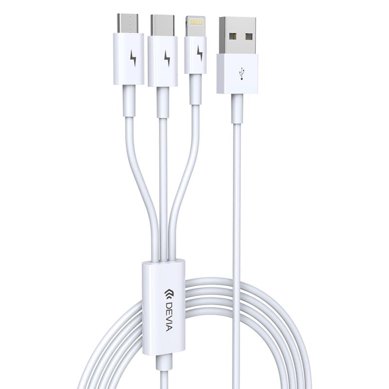 Καλώδιο Σύνδεσης USB 2.0 3 σε 1 Devia EC141 USB A σε micro USB & USB C & Lightning 15W 1.2m Smart Λευκό | Shopin.gr