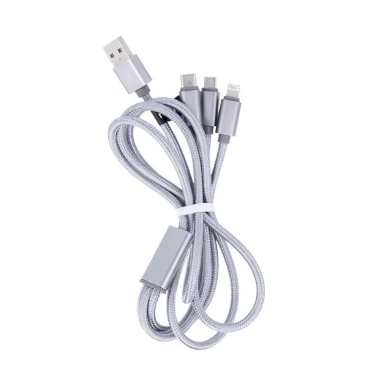 Καλώδιο Σύνδεσης USB 2.0 Maxlife Braided 3 σε 1 USB A σε Micro USB & USB C & Lightning 10W 1m Γκρι | Shopin.gr