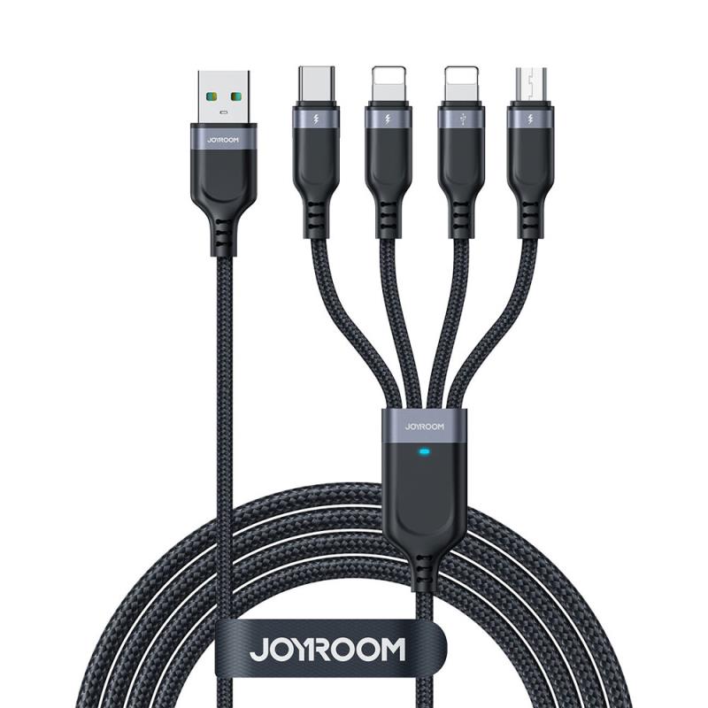 Καλώδιο Σύνδεσης USB 2.0 4 σε 1 Joyroom Braided S-1T4018A18 USB A σε micro USB & USB C & 2xLightning 17.5W 1.2m Μαύρο | Shopin.gr
