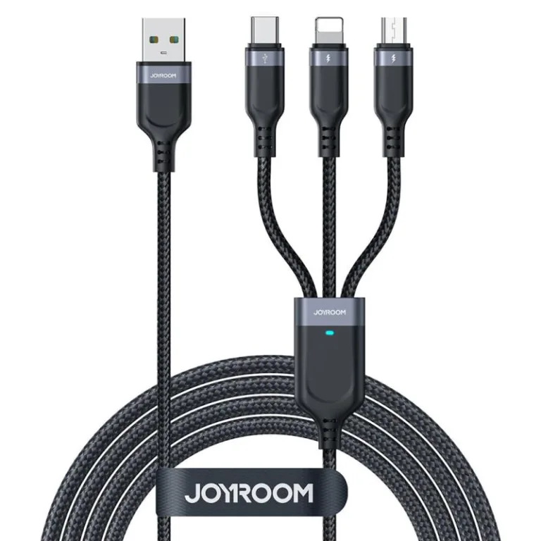 Καλώδιο Σύνδεσης USB 2.0 3 σε 1 Joyroom Braided S-1T3018A18 USB A σε micro USB & USB C & Lightning 10W 0.30m Μαύρο | Shopin.gr
