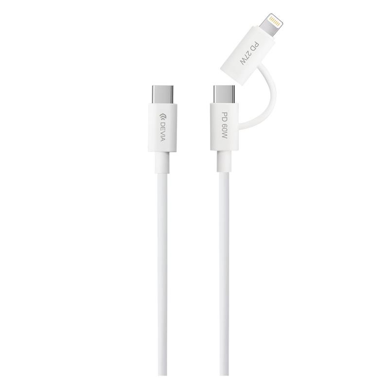 Καλώδιο Σύνδεσης USB 2.0 Devia EC404 2 σε 1 USB C σε USB C & Lightning PD 60W & 27W 1.2m Smart Λευκό | Shopin.gr