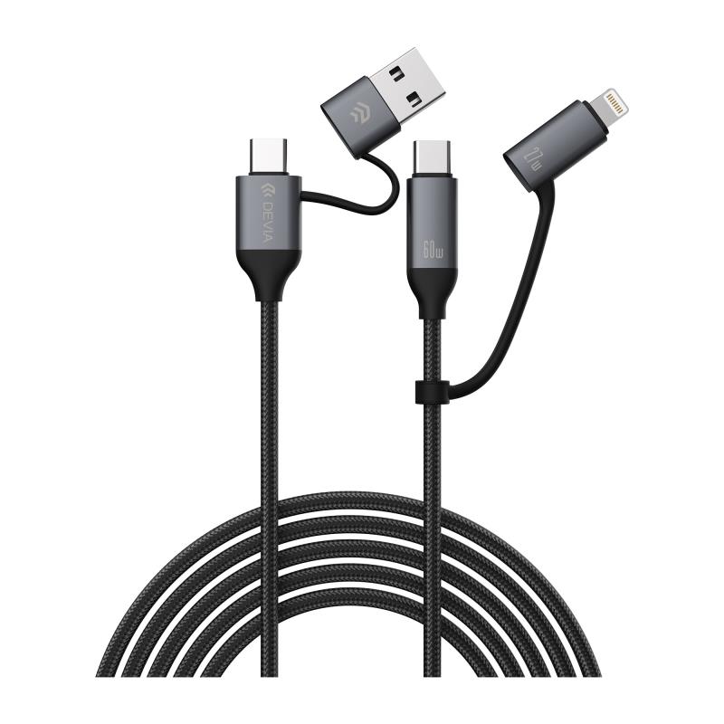 Καλώδιο Σύνδεσης USB 2.0 4 σε 1 Braided Devia EC504 USB C σε USB A & USB C & Lightning PD 60W & 27W 1.5m Extreme Μαύρο | Shopin.gr