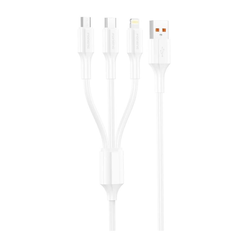 Καλώδιο Σύνδεσης USB 2.0 Foneng XS01 3in1 USB A σε Micro USB & USB C & Lightning 3A 15W 1.2m Λευκό | Shopin.gr