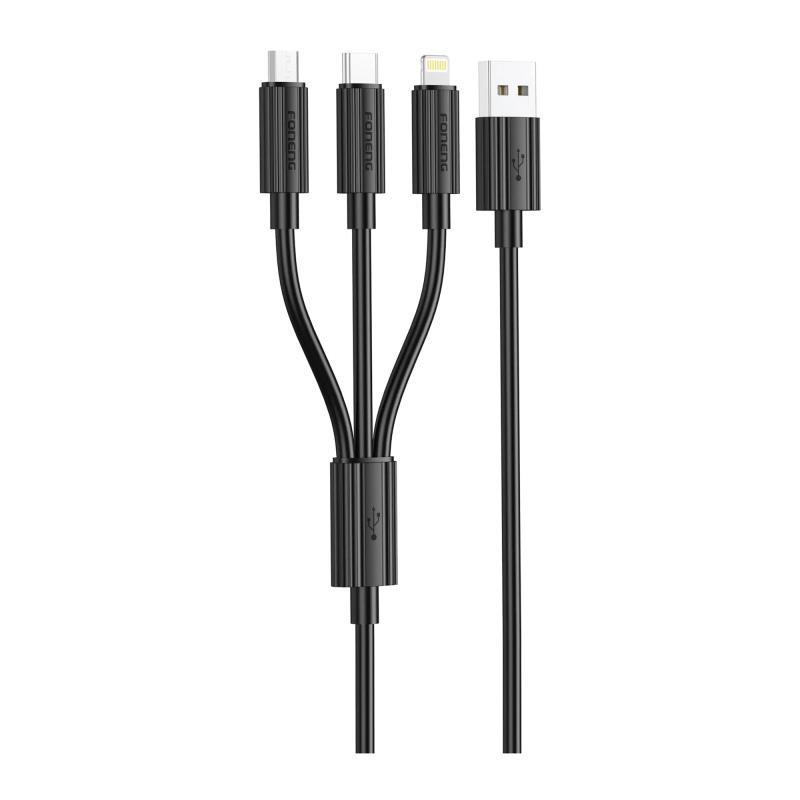 Καλώδιο Σύνδεσης USB 2.0 Foneng XS07 3 σε 1 USB A σε Micro USB & USB C & Lightning 15W 3A 1.2m Μαύρο | Shopin.gr