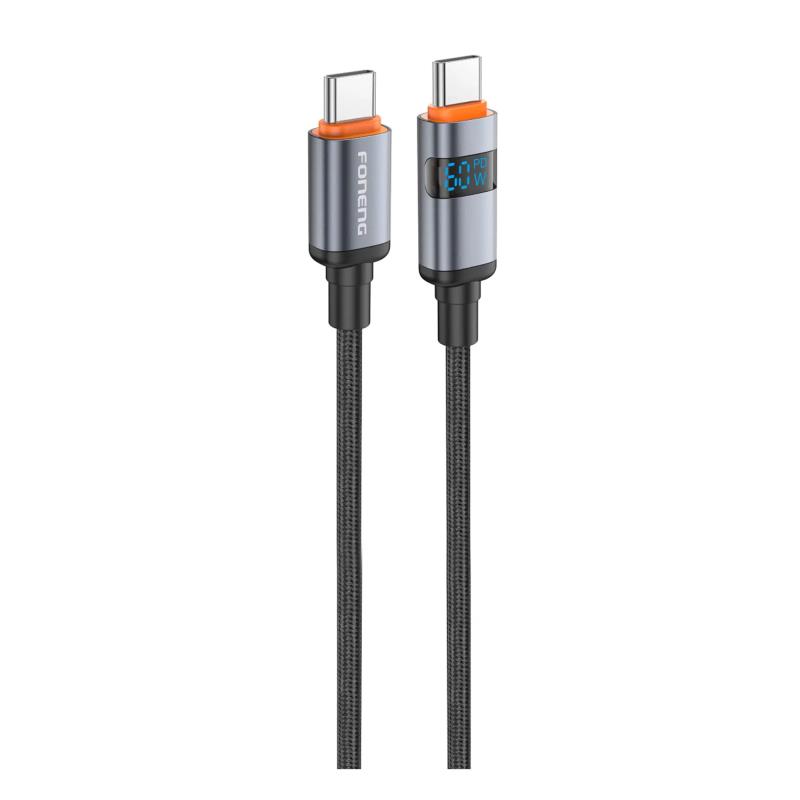 Καλώδιο Σύνδεσης USB 2.0 Foneng X116 Power Display Aluminum Alloy Braided USB C σε USB C 60W 1.2m Μαύρο | Shopin.gr