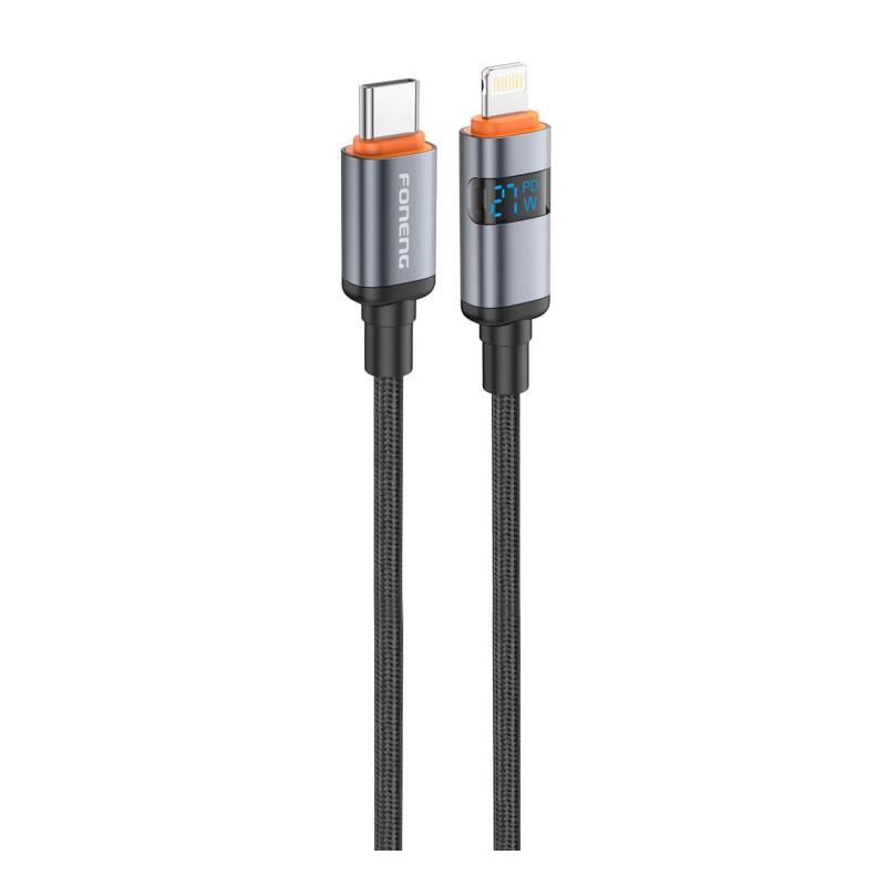 Καλώδιο Σύνδεσης USB 2.0 Foneng X116 Power Display Aluminum Alloy Braided USB C σε Lightning PD 27W 1.2m Μαύρο | Shopin.gr