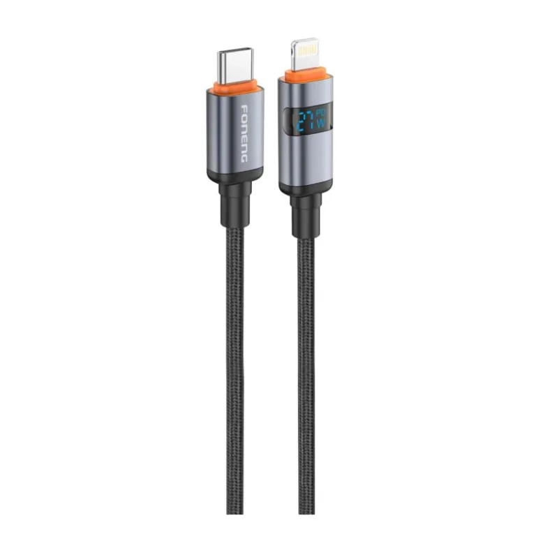 Καλώδιο Σύνδεσης USB 2.0 Foneng X116 Power Display Aluminum Alloy Braided USB C σε Lightning PD 27W 1.2m Μαύρο | Shopin.gr