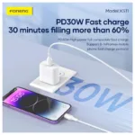 Καλώδιο Σύνδεσης USB 2.0 Foneng XS11 Braided USB C σε Lightning PD 30W 1m Λευκό | Shopin.gr