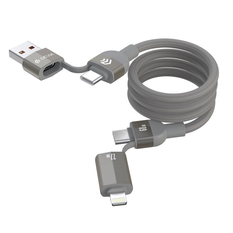 Καλώδιο Σύνδεσης USB 2.0 4 σε 1 Woven Magnetic Devia EC655 USB A & USB C σε USB C & Lightning PD 60W & 27W 1.5m Ultra 2 Τιτάνιο | Shopin.gr