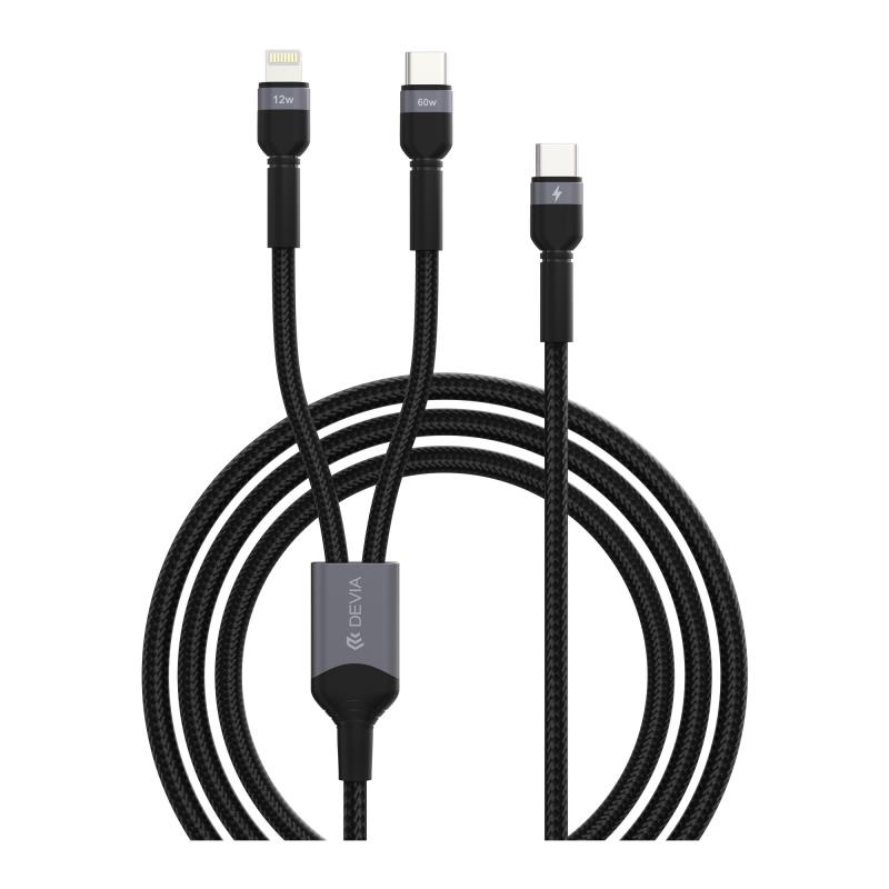 Καλώδιο Σύνδεσης USB 2.0 2 σε 1 Braided Devia EC648 USB C σε USB C & Lightning PD 60W & 12W 1.2m Extreme Μαύρο | Shopin.gr