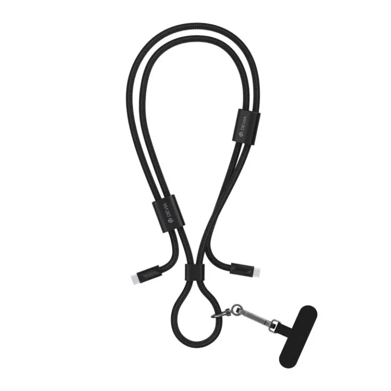 Καλώδιο Σύνδεσης USB 2.0 Woven Adjustable Lanyard Devia EC428 USB C σε USB C PD 60W 1.6m Cable Pro5 Μαύρο | Shopin.gr