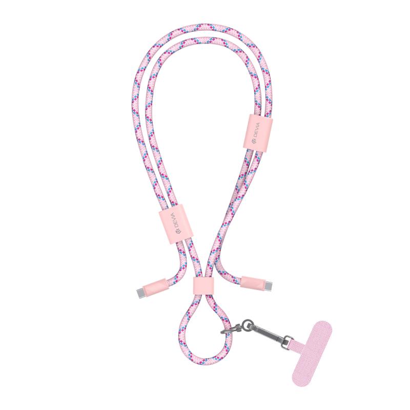 Καλώδιο Σύνδεσης USB 2.0 Woven Adjustable Lanyard Devia EC428 USB C σε USB C PD 60W 1.6m Cable Pro5 Ροζ | Shopin.gr