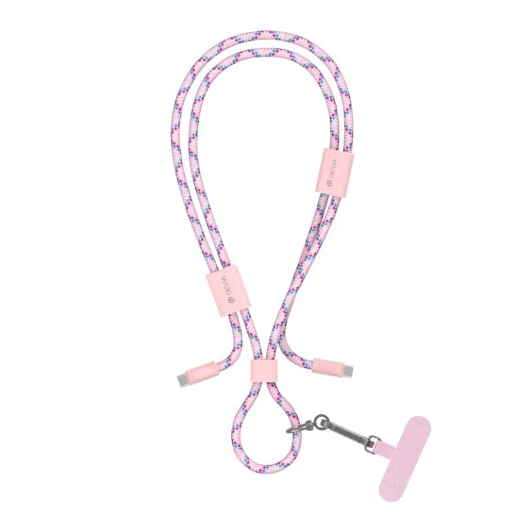 Καλώδιο Σύνδεσης USB 2.0 Woven Adjustable Lanyard Devia EC428 USB C σε USB C PD 60W 1.6m Cable Pro5 Ροζ | Shopin.gr