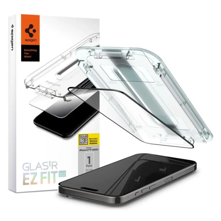 Tempered Glass Full Face Spigen Glas.tR EZ-FIT Apple iPhone 15 Pro Max Μαύρο | Shopin.gr