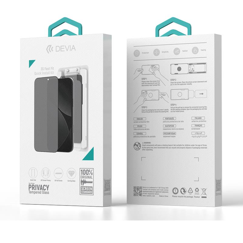 Tempered Glass Full Face Privacy Devia Apple iPhone 17 Pro με Βοηθητικό Εργαλείο Van Μαύρο (1 τεμ.) | Shopin.gr