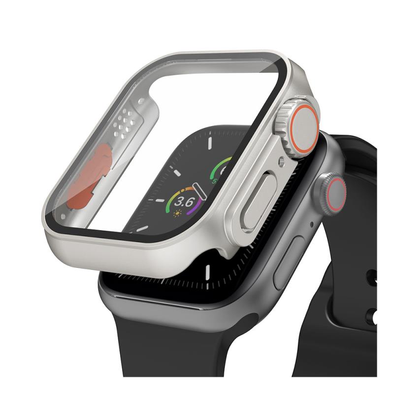 Θήκη PC με Tempered Glass Ahastyle WG115 Apple Watch 7/ 8/ 9 45mm Upgrade σε Ultra Ασημί | Shopin.gr
