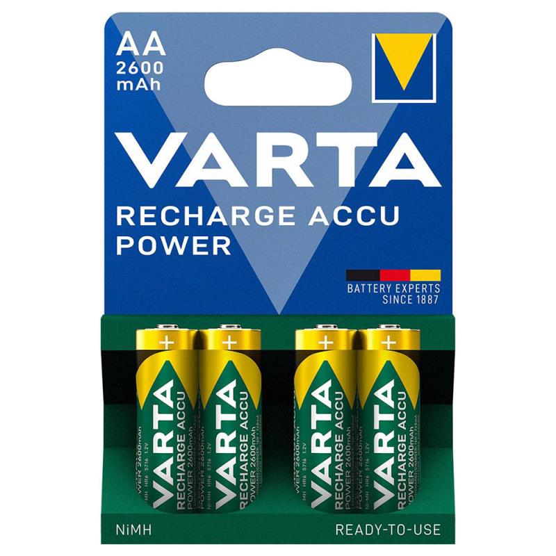 Μπαταρία Επαναφορτιζόμενη Varta AA 2600mAh NiMH Power (4 τεμ.) | Shopin.gr