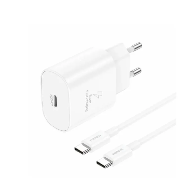 Φορτιστής Ταξιδίου Ταχείας Φόρτισης Foneng EU51 με Έξοδο USB C GaN 25W 3A & Καλώδιο USB C σε USB C 1m Λευκό | Shopin.gr
