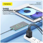 Φορτιστής Ταξιδίου Ταχείας Φόρτισης Foneng GaN10-EU με Τριπλή Έξοδο USB A & 2xUSB C GaN 65W & Καλώδιο USB C σε USB C 1m Λευκό | Shopin.gr