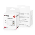 Φορτιστής Ταξιδίου Ταχείας Φόρτισης inos με Διπλή Έξοδο USB A & USB C PD QC 3.0 20W & USB C Καλώδιο 1m Λευκό | Shopin.gr