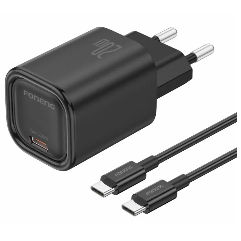 Φορτιστής Ταξιδίου Ταχείας Φόρτισης Foneng EU69 με Έξοδο USB C PD 20W & Καλώδιο USB C σε USB C Μαύρο | Shopin.gr
