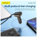 Φορτιστής Αυτοκινήτου Ταχείας Φόρτισης Foneng C20 με Τριπλή Έξοδο USB A & 2xUSB C 66W & Ενσωματωμένο Καλώδιο USB C Μαύρο | Shopin.gr