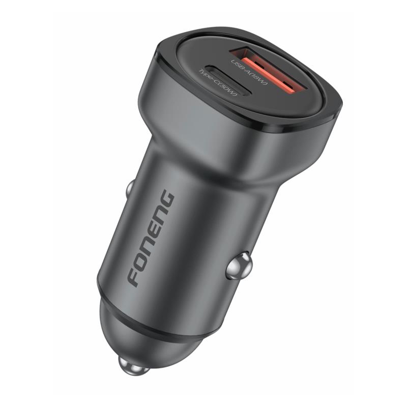 Φορτιστής Αυτοκινήτου Ταχείας Φόρτισης Foneng C23 με Διπλή Έξοδο USB A & USB C PD QC 30W Σκούρο Γκρι | Shopin.gr