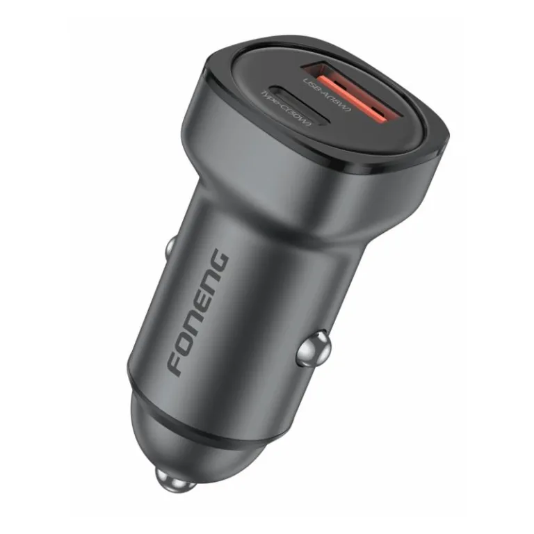 Φορτιστής Αυτοκινήτου Ταχείας Φόρτισης Foneng C23 με Διπλή Έξοδο USB A & USB C PD QC 30W Σκούρο Γκρι | Shopin.gr